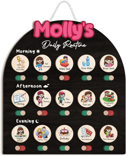 Wooden Daily Routine for Kids, Chore Chart for Toddler, Daily Responsibilities for Kids, Visual Schedule, Morning Bedtime Routine for Girls