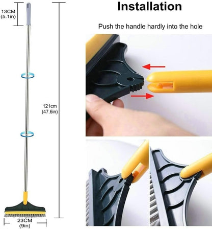 2 in 1 Cleaning Scrub Brush Grout Brush Scrapee 3 Poles 47.6'' Floor Scrub Brush with Long Handle V-Shape Stiff Bristle Brush Scrubber with Squeegee 120°Rotate Shower Scruber for Bathroom Glass