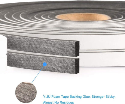2 Rolls Foam Seal Tape for Door Window Insulation, Soundproof and Shockproof Foam Adhensive Strip, 3/8" Wx3/16 T Single Sided Foam Tape, Cold Air and Draft Closed Cell Seal Strip,Total 32FT
