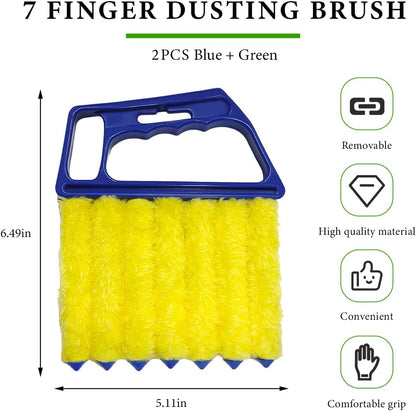 DXNQ 2 PCS Blind Cleaner Duster Tool, Window Venetian Hand-held 7 Finger Dusting Cleaner Brush, Blinds Cleaning Brush Tool for Window Shutters Air Conditioner, Car Accessories (Blue+Green)