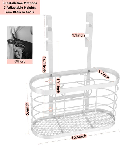 Hair Dryer Holder 3 in 1 Hair Tool Organizer - Blow Dryer Holder | Djustable Height Wall Mounted/Cabinet Door Bathroom Organizer Under Sink for Hair Dryer, Flat Irons, Curling Wands