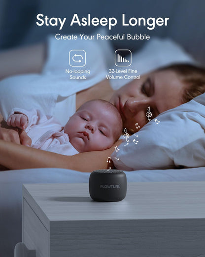 FLOWTUNE Sound Machine White Noise Machine for Baby Adults, 18 Non-looping Sounds, Timer, Memory Function, Portable Sleep Sound Therapy Gift (White)