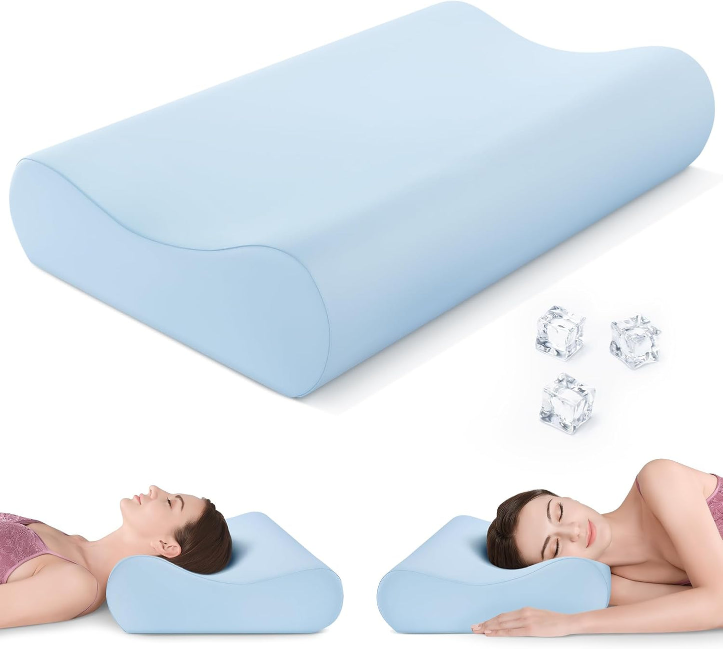 Contour Memory Foam Cervical Pillow for Neck Pain Relief, White | Orthopedic neck support | Standard size | side/back/stomach sleep | cervical alignment | two height choices | washable cover