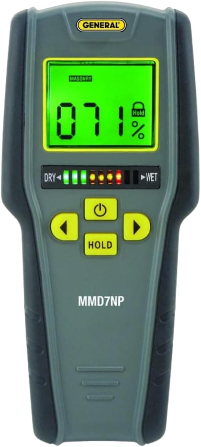 General Tools MMD4E Moisture Meter for Wood, Walls & Water Leak Detection | Pinless wood moisture meter for drywall & walls. Detects mold & humidity. Water leak detector for home moisture testing.