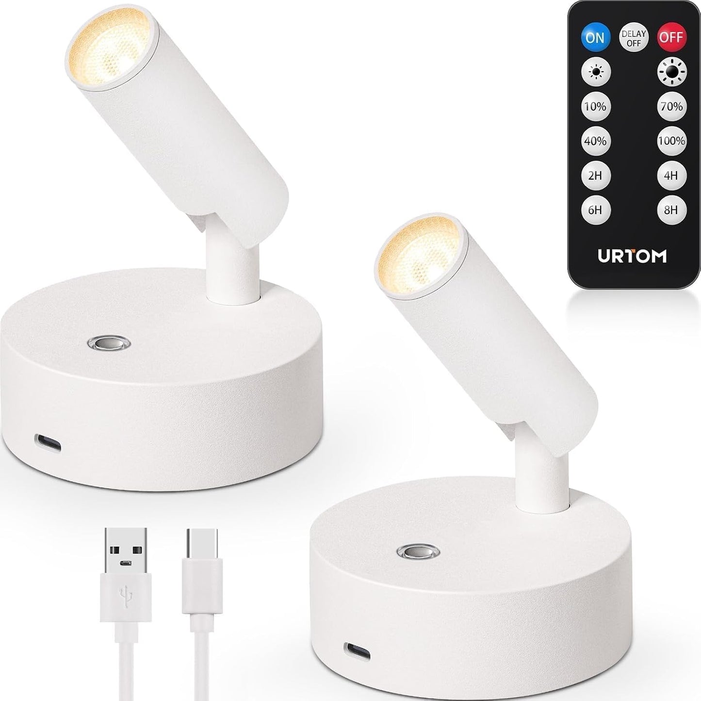 URTOM Wireless LED Spotlight Indoor with Remote Up Lights Indoor Dimmable Picture Light Battery Operated with Timer Rechargeable Spot Lights Accent Uplighting for Plant Wall Art, 1 Pack