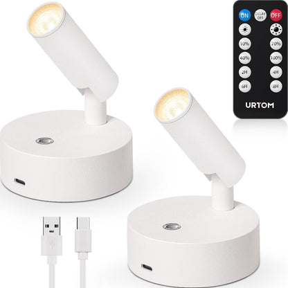URTOM Wireless LED Spotlight Indoor with Remote Up Lights Indoor Dimmable Picture Light Battery Operated with Timer Rechargeable Spot Lights Accent Uplighting for Plant Wall Art, 1 Pack