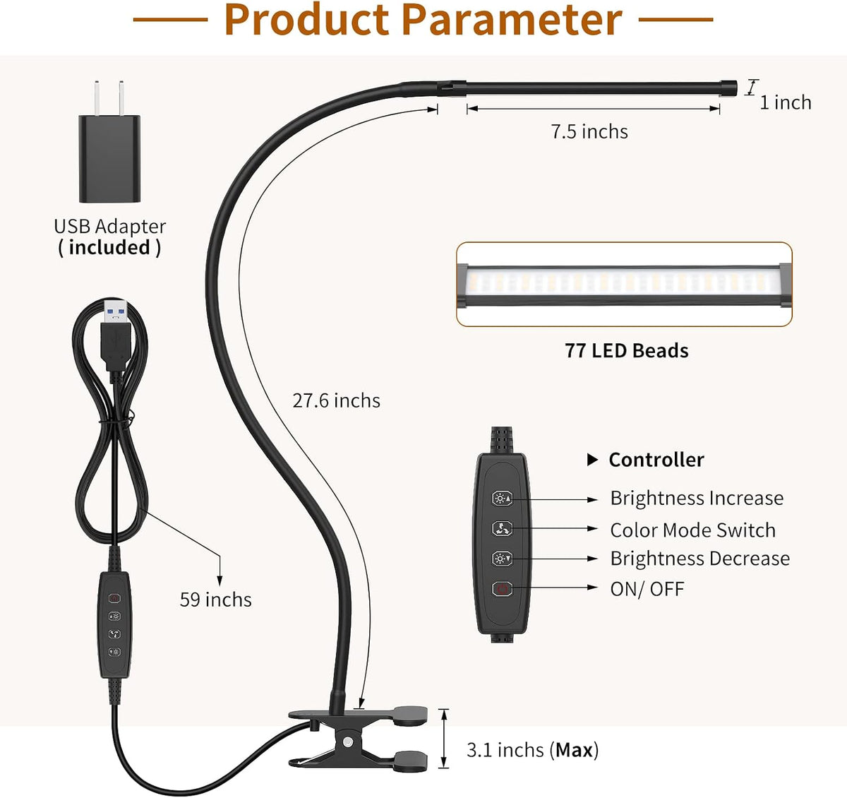 iZELL Book Light, LED Reading Light Clip On [3 Color Modes & 10 Brightness Levels] Flexible Gooseneck Book Lamp for Kids Reading in Bed at Night, Clip to Bedside Table, Headboard or Dorm