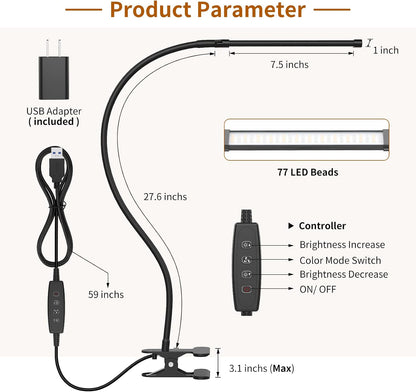 iZELL Book Light, LED Reading Light Clip On [3 Color Modes & 10 Brightness Levels] Flexible Gooseneck Book Lamp for Kids Reading in Bed at Night, Clip to Bedside Table, Headboard or Dorm