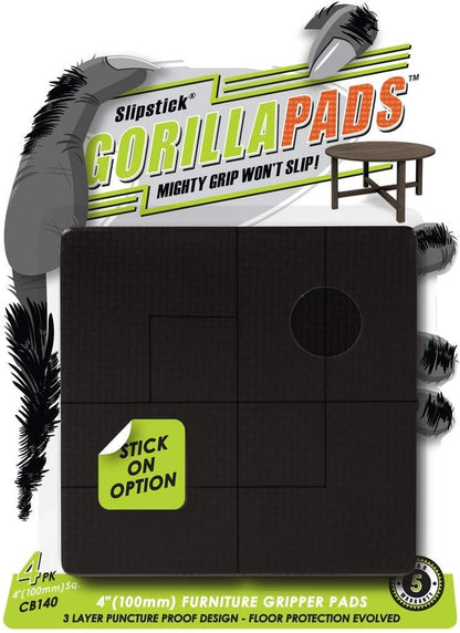 Slipstick GorillaPads CB144 Non Slip Furniture Pads/Grippers (Set of 8) Furniture Feet Floor Protectors, 2 Inch Round, Black