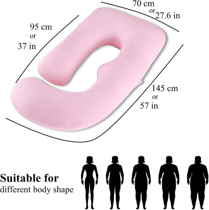 ALLOPERA Pregnancy Pillows for Sleeping, 57-Inch U-Shaped Full Body Maternity Pillow with Adjustable Fill and Removable Washable Cover, Back, Belly, Hip and Leg Support for Pregnant Women, Black Grey