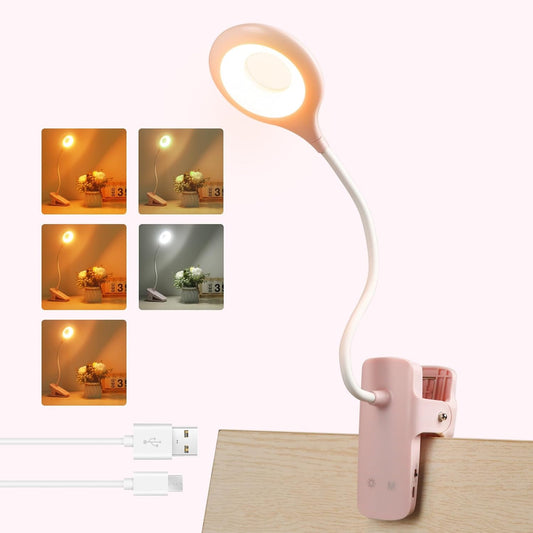 Akynite Clip on Light LED Desk Lamp 5 Brightness+5 Colors Rechargeable Lamp