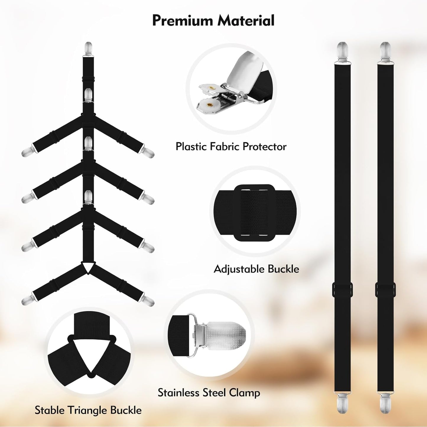 Bed Sheet Holder Straps, 2 Pcs Adjustable Mattress Sheet Clips, Bed Sheet Fasteners Elastic Sheet Suspenders to Keep Bed Sheet in Place for Different Beds (X-Purple)