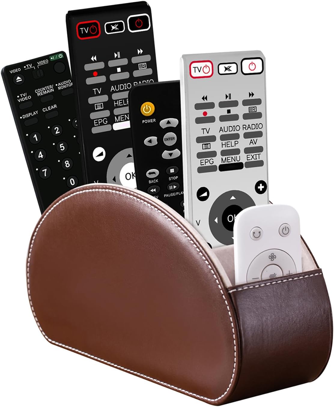 Remote Control Holders Organizer Box with 5 Compartment PU Leather Caddy | Multi-functional Office Desk Storage Caddy Store Tv Remote for Media Player,Brush,Pencil,Glassees&Office Supplies