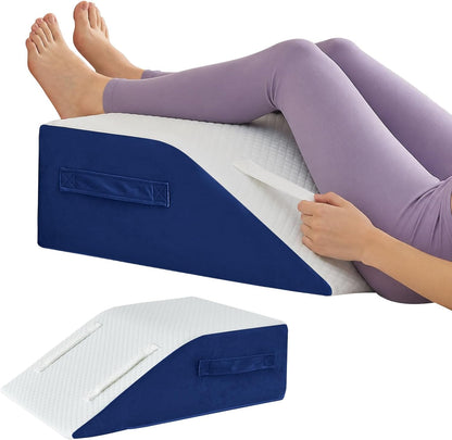 Yojoker Leg Elevation Pillow Blood Circulation, Memory Foam Wedge Pillow for Legs Swelling, Leg Elevation Pillows for After Surgery, Knee Wedge Pillow for Sleeping Back Hip Ankles Relief White/Grey
