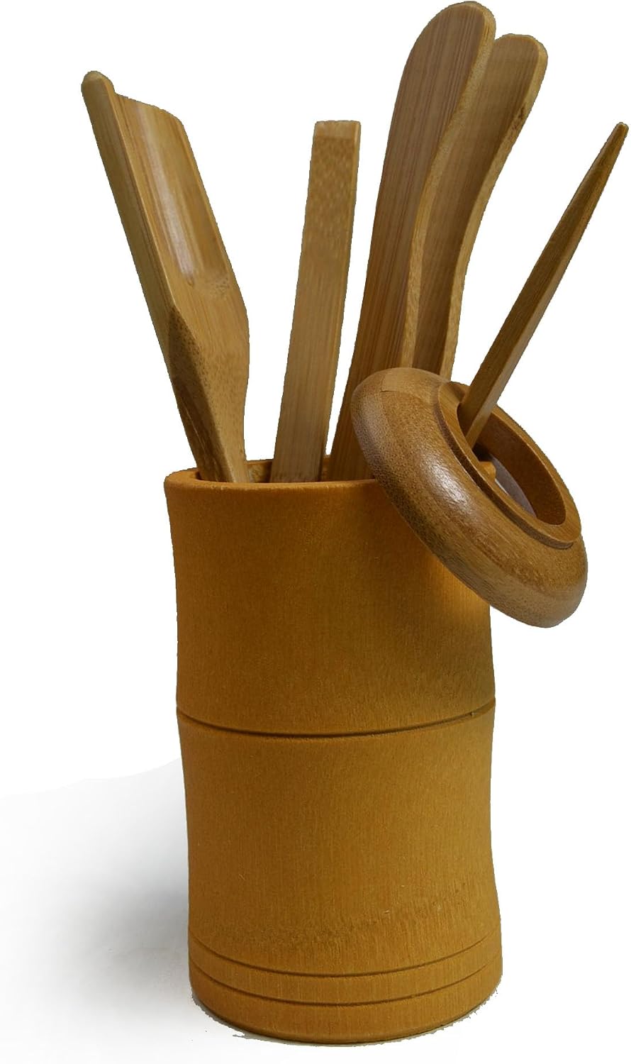 Chadao Tea Ceremony Set, 6-Piece GongFu Tea Bamboo Tools Spoon, Tin Needle Funnel (Square canister)