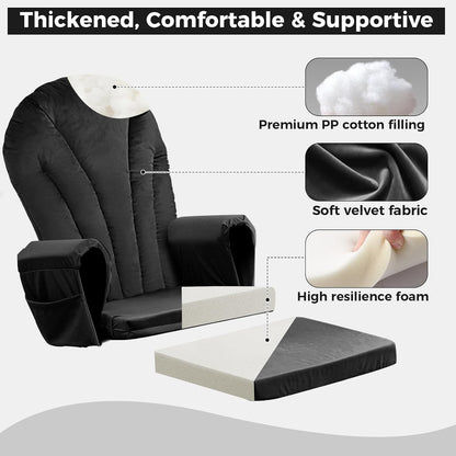ANMINY 5pcs Glider Rocker Replacement Cushions Set with Ottoman Cushion, 3.5Inch Thickened Velvet Glider Rocking Chair Cushions with 29 inch High Backrest & Side Pockets for Indoor Nursery, Blue