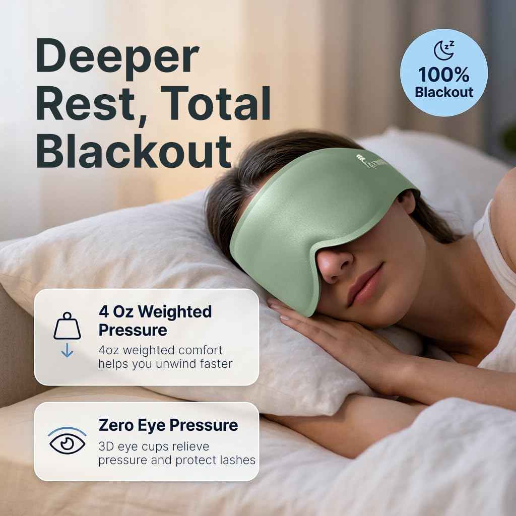 100% Blackout Weighted Sleep Mask: 3D Contoured Eye Mask with Full Coverage for Lash Extension - Soft Memory Foam,Adjustable Size - Eye Cover for Airplane Travel Essential,Meditation Blindfold