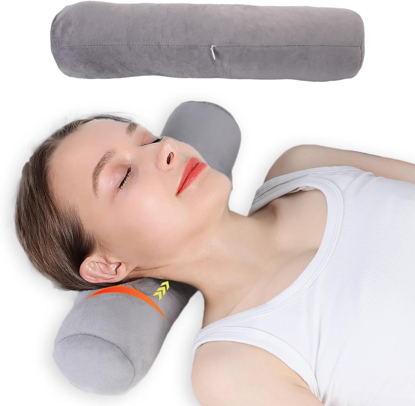Neck Roll Pillow, Cervical Neck Pillow Bolster Pillow for Sleeping | Cotton neck roll, machine-washable cover, supports neck, legs, back & sleeping, slim bolster for bed & yoga