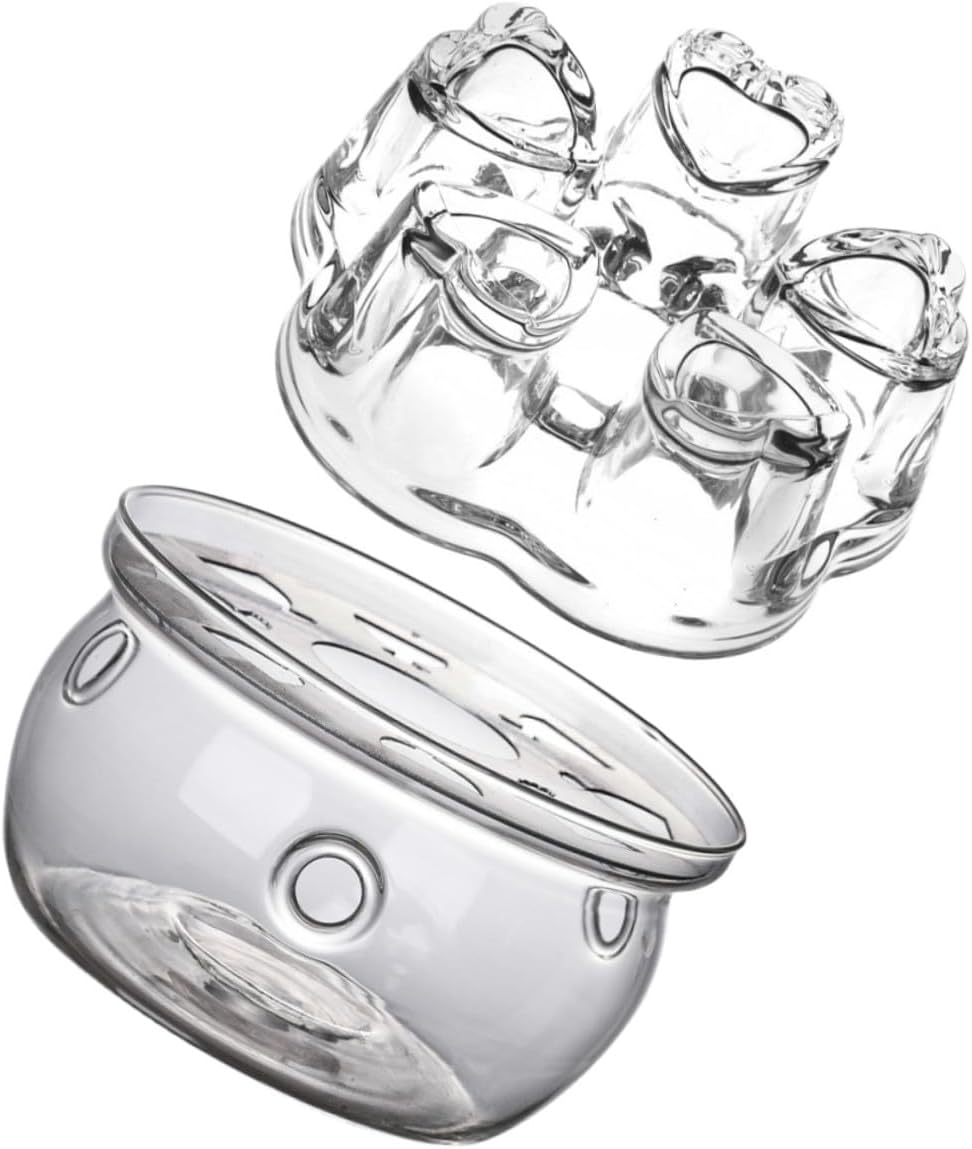 PRETYZOOM 2pcs Borosilicate Glass Teapot Warmer with Round Heart-Shaped Bases Practical Tea Heater Stand for Home Office Heat Preservation Without Candle