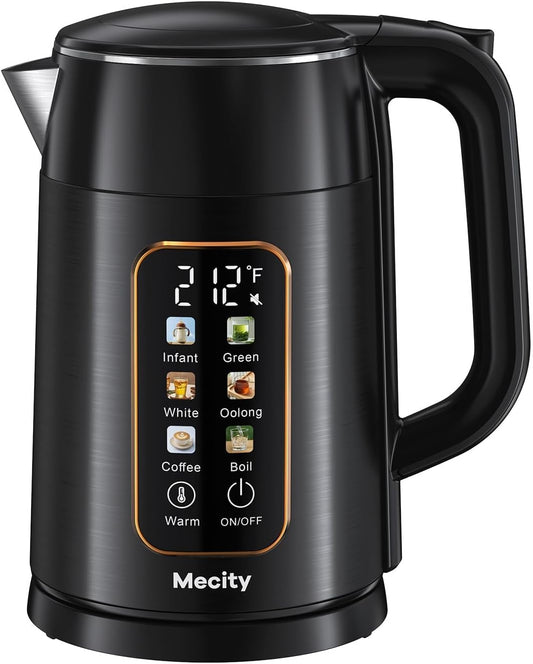 Mecity Electric Kettle 1.7L Touch Screen Temperature Control Water Boiler, No Plastic Contact with Water. 6 Preset Temperature Programs, 2 Hours Keep Warm, Auto Shut Off, Dark Grey