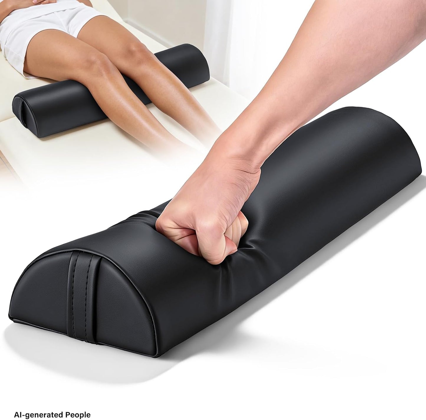 Noverlife Half Moon Bolster Pillow for Leg, 21 x 6 x 3 in PU Leather Semi Roll Massage Bolster Knee Support Pillow Pad, Water & Oil Proof D Shaped Cushion for Yoga Therapy Spa Sleep Physical Relief