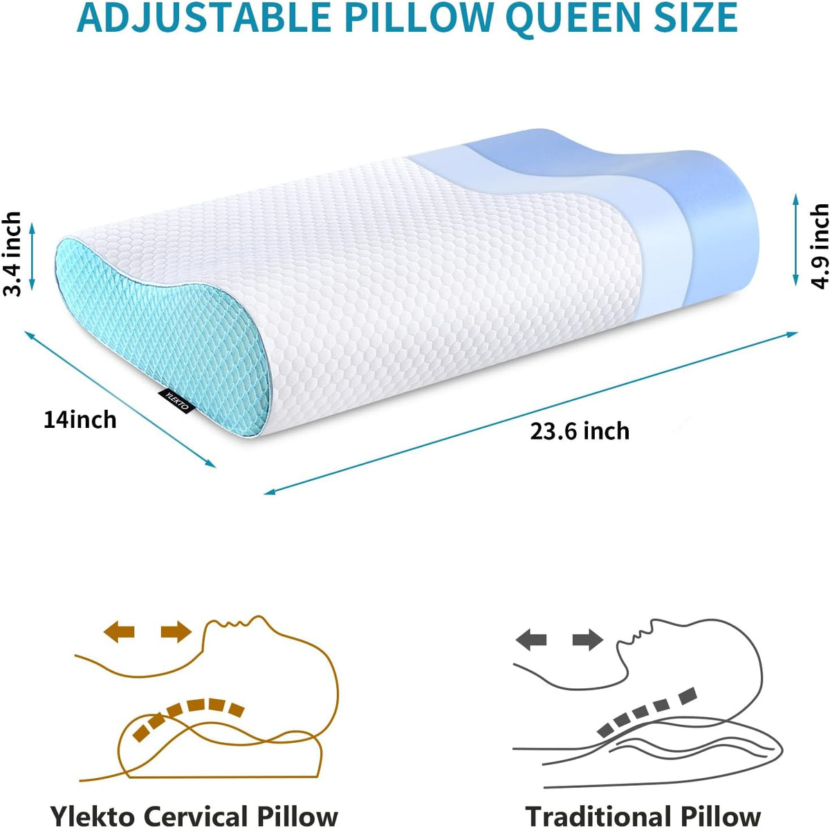 Memory Foam Pillows , Neck Pillow Queen Size Bed for Sleeping , Ergonomic Cervical Support Side Back Stomach Sleeper , Orthopedic Contour and Shoulder Pain