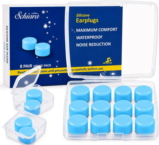 Ear Plugs for Sleeping, 16 Moldable Noise Cancelling Silicone Earplugs for Swimming, Snoring, Sleep and Studying, Blue