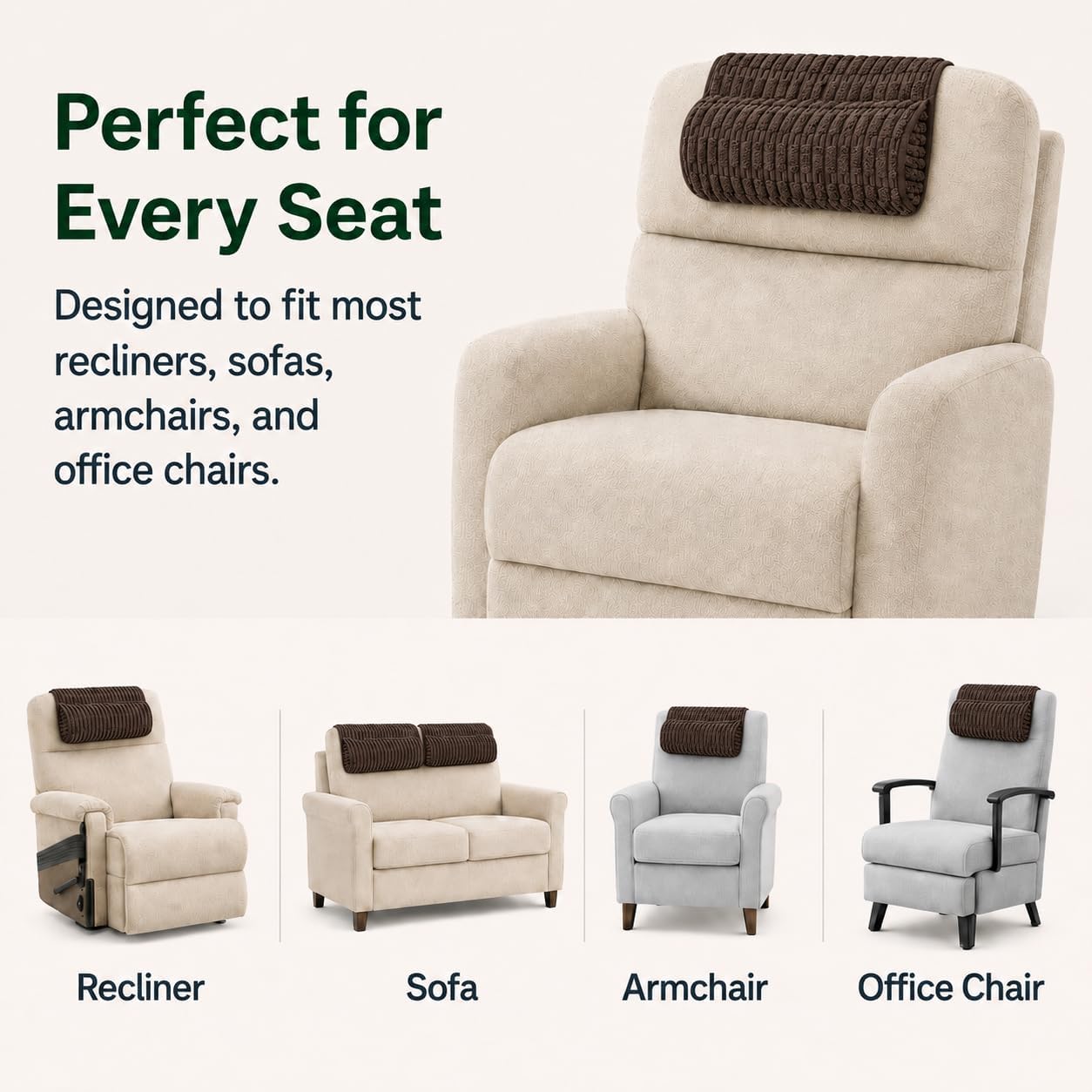 Memiss Recliner Pillow Soft Corduroy Neck Pillow for Recliner (Brown) | Corduroy cover, PP cotton fill, anti-slip dots, hook and loop fastener, removable washable cover, recliner sofa car chair