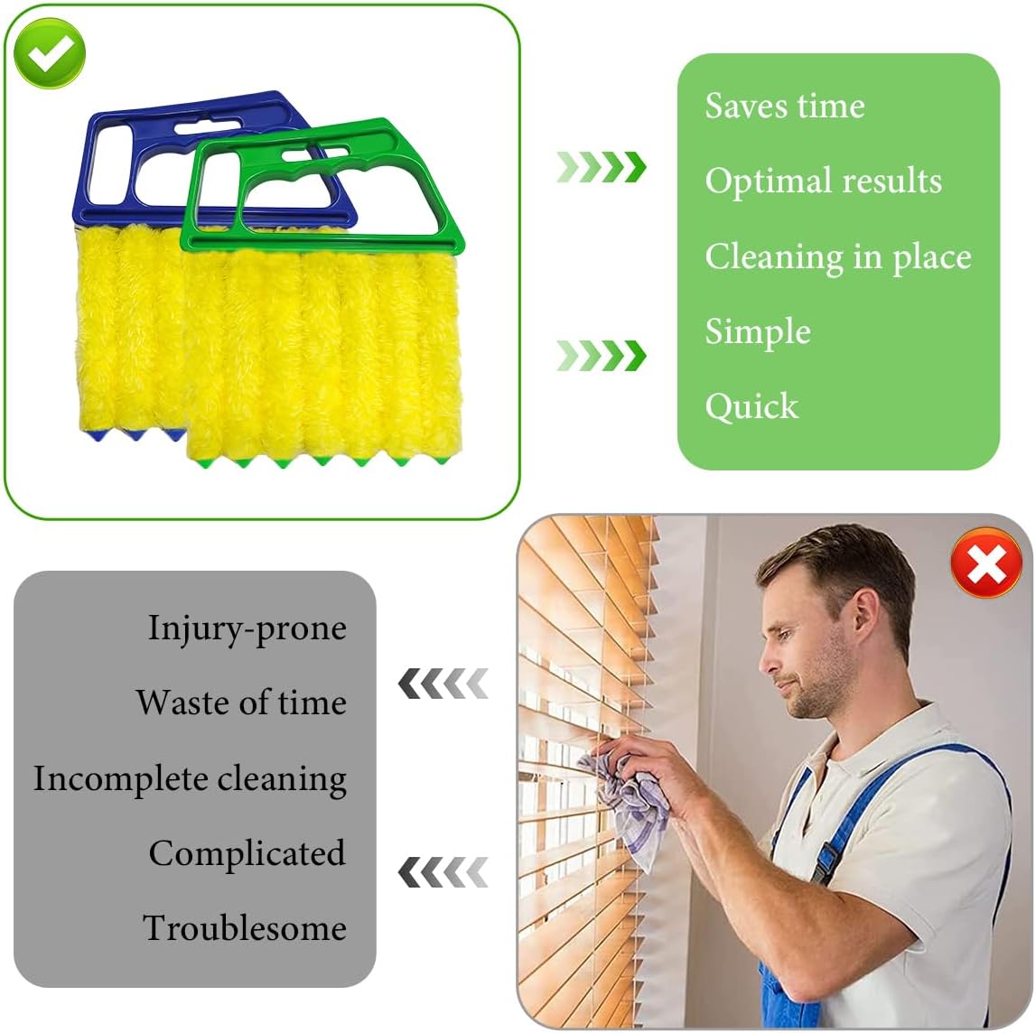 DXNQ 2 PCS Blind Cleaner Duster Tool, Window Venetian Hand-held 7 Finger Dusting Cleaner Brush, Blinds Cleaning Brush Tool for Window Shutters Air Conditioner, Car Accessories (Blue+Green)