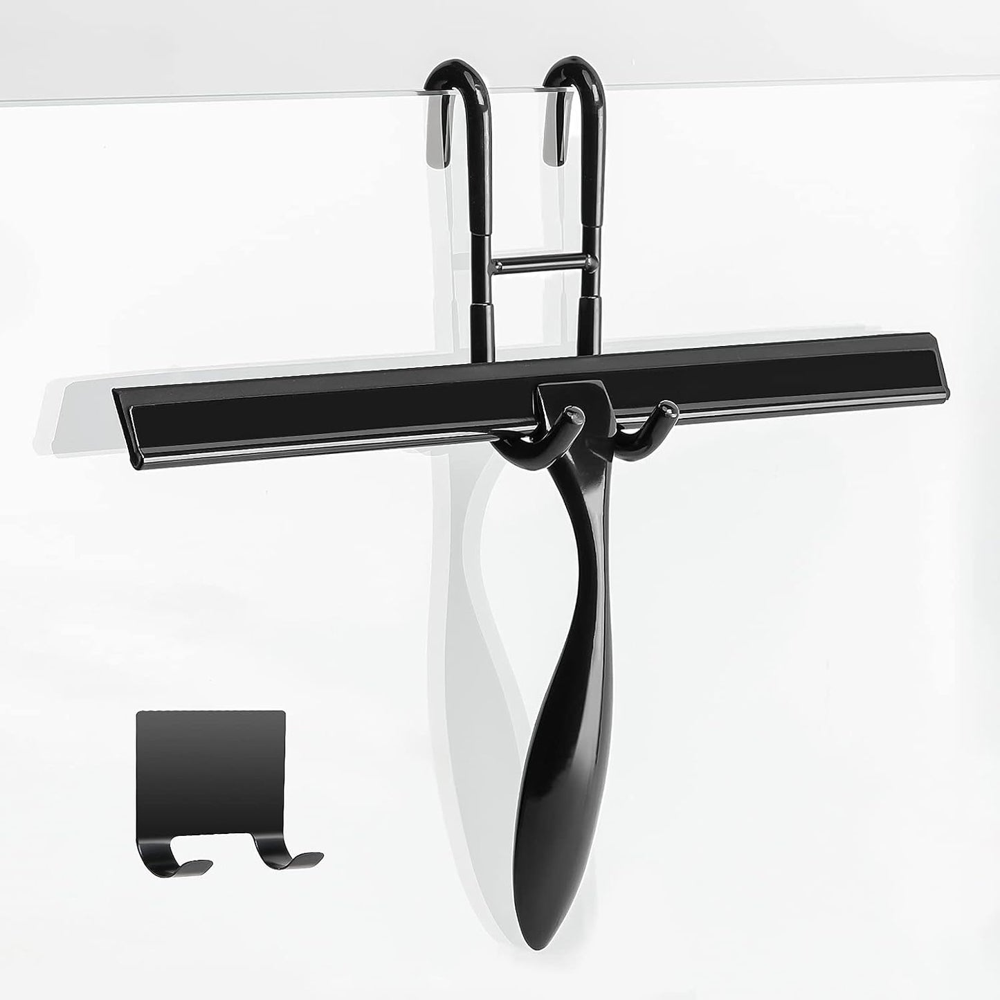 12-Inch Shower Squeegee Set, Includes Shower Door Hook and Adhesive Hook, Squeegee for Shower Doors, Mirror and Window, Silver