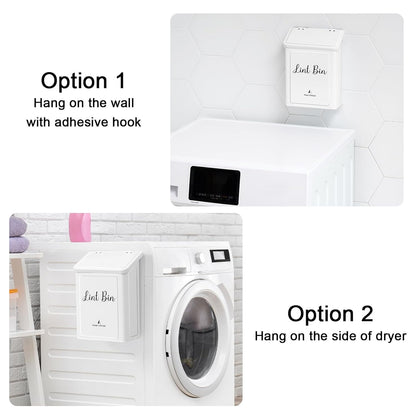 SUBEKYU Magnetic Lint Bin for Laundry Room Organization and Storage,White | Wall Mounted Metal Lint Box Holder Trash Can with Lid for Dryer,Lint Basket for Laundry Room Decor