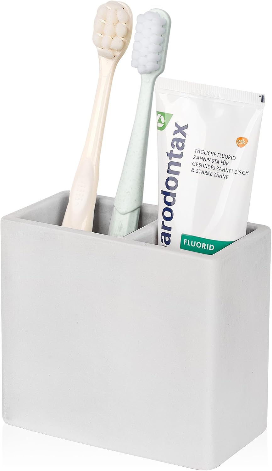 Diatomite Toothbrush Holder Toothpaste Organizer, Marble White | Quick Drying, Non-Slip, 2 Slots Kids Electric Tooth Brush Holder for Bathroom, for Countertop, Shower, Vanity