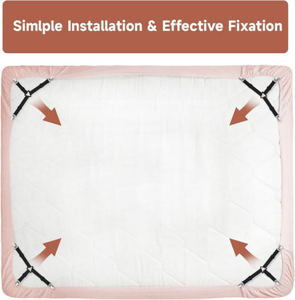 Bed Sheet Straps, Upgrade Fitted Bed Sheet Holders for Corners, Non Slip Sheet Clips White 4Pcs