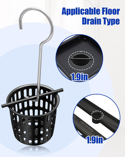 2 Pcs 2 Inch Hair and Debris Strainer, Black Coating Shower Drain Strainer with Lifting Hook, Stainless Steel Debris Basket Shower Catcher for Square/Floor Drain