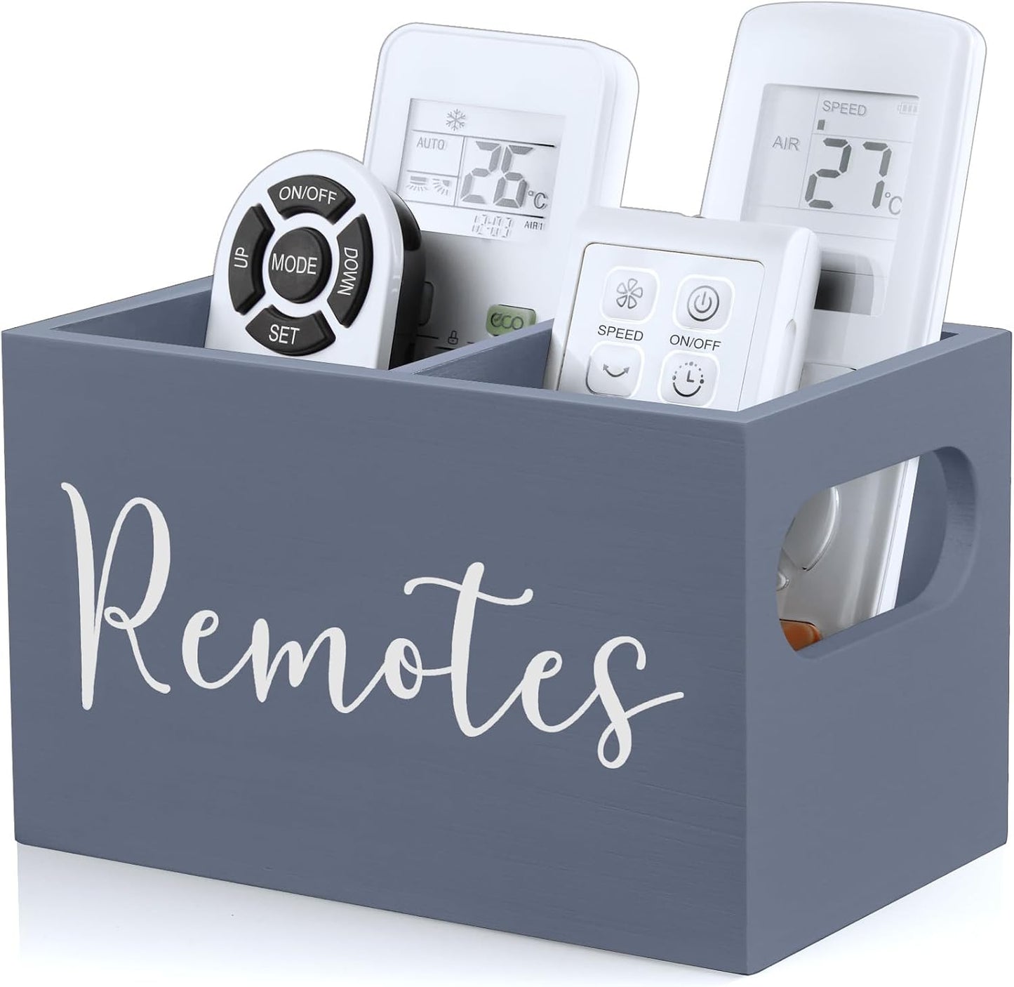 DRASTAR Remote Control Holder, Wood TV Remote Holder, Remote Storage Caddy, Remote Control Organizer (Black, 2 Slots)