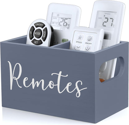 DRASTAR Remote Control Holder, Wood TV Remote Holder, Remote Storage Caddy, Remote Control Organizer (Black, 2 Slots)