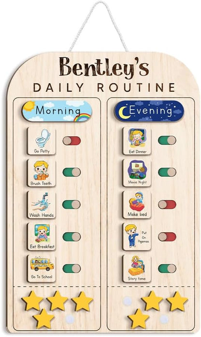 TinyKidz Wooden Daily Routine Chart 11x15, Schedule Board for Kids, Wooden Chore Chart for Kids, Responsibilities Chart for Toddlers, Morning Bedtime Routine for Toddlers
