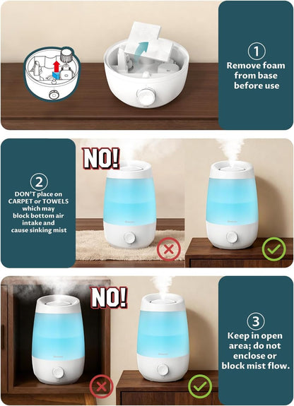 BREEZOME 2.5L Top Fill Humidifiers for Bedroom, 250ml/h Mist Output, 25hrs Humidifiers for Home, 7 Adjustable LED, Essential Oil Diffuser, 25dB Ultrasonic Humidifier for Baby and Indoor Plants, White | Ultrasonic Humidifiers for Home with 7 Adjustable