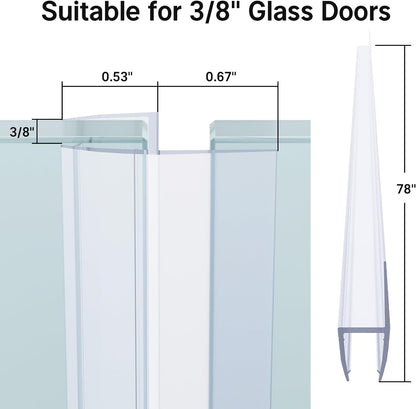 AmazerBath Frameless Shower Door Bottom Seal 39 inch (Set of 2) - Clear, Suitable for 3/8 Inch Glass, Modern Style