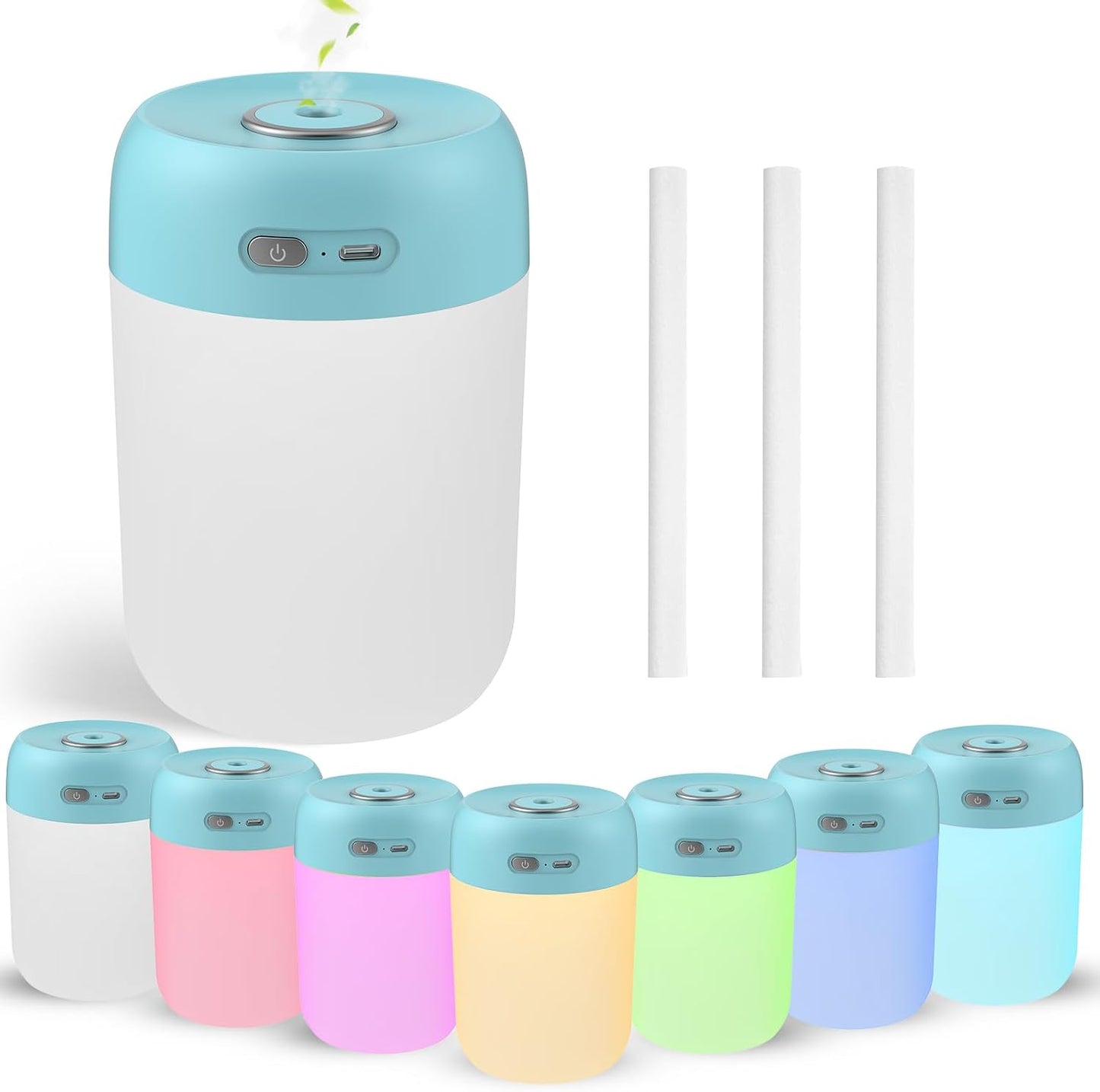 Portable Small Humidifier, 650ml Plant Humidifier, Blue | 7 Colors&Warm Light, Mini Humidifiers for Plants, Bedroom, Office, Dsektop