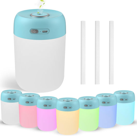 Portable Small Humidifier, 650ml Plant Humidifier, Blue | 7 Colors&Warm Light, Mini Humidifiers for Plants, Bedroom, Office, Dsektop