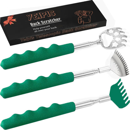 Yeipis 3 Pack Different Back Scratcher Metal Portable Telescoping with Rubber Handles, Extendable Back Massager Tool with Beautiful Box, Stocking Stuffers for Men Women Christmas Presents(Black)