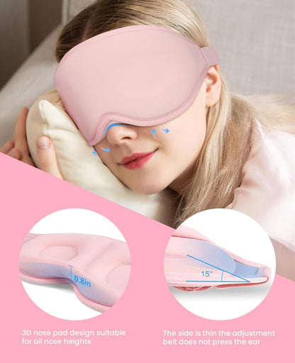Sleep Mask for Side Sleeper Women Men, Light Blocking Eye Mask for Sleeping, 3D Contoured Cup Sleeping Mask for Zero Eye Pressure, with Adjustable Elastic Strap for Sleep Travel, Pink