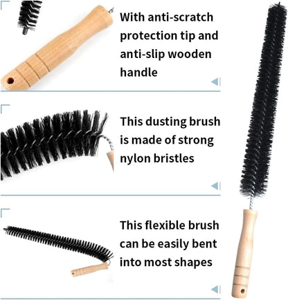 2Pcs Radiator Brush, Dryer Lint Brush Vent Cleaner, 16 inch Long Flexible Refrigerator Coil Soft Bristile Brush with Wooden Handle, Laundry Room and Washer Dryer Organizers