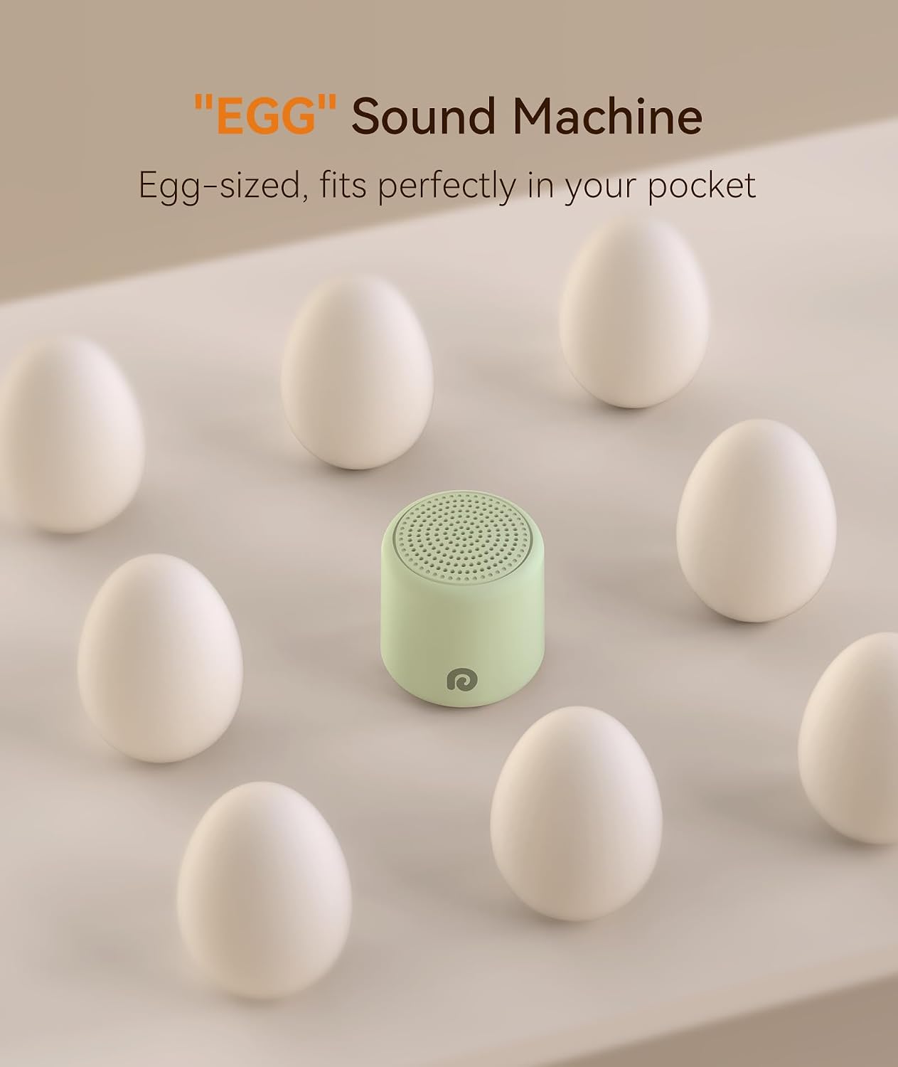 Dreamegg Portable White Noise Machine, 1000mAh Battery, Travel Sleep, Cream | Egg-Sized, 16 Sounds, USB-C, Timer, Baby & Adults, Office Privacy, Gift Use