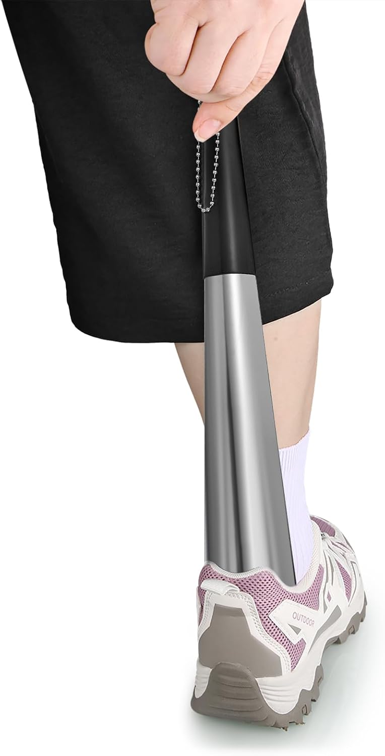 Metal Shoe Horn 12 Inch Portable Stainless Steel Shoehorn with Rubber Grip | Fashion Shoe Spoon Helper for Travel Home Use