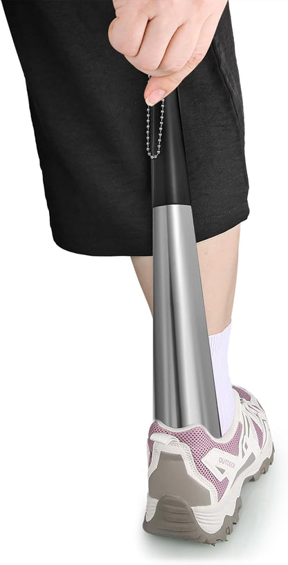 Metal Shoe Horn 12 Inch Portable Stainless Steel Shoehorn with Rubber Grip | Fashion Shoe Spoon Helper for Travel Home Use