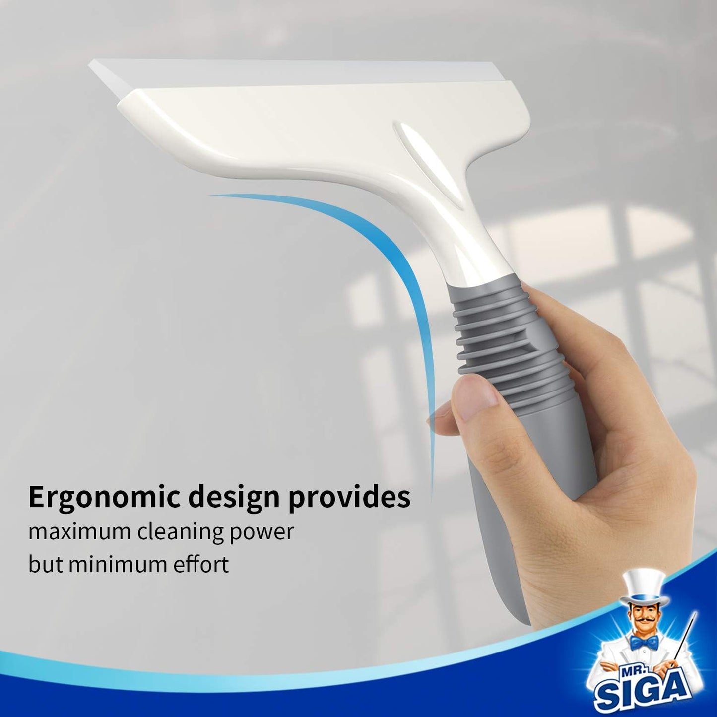 MR.SIGA Silicone Squeegee for Shower Doors, 25 cm/10 inch, White & Gray | Shower squeegee for glass doors, streak free squeegee for windows, showers and glass surfaces, includes suction hook