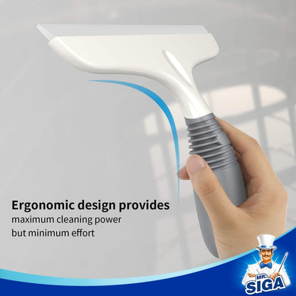 MR.SIGA Silicone Squeegee for Shower Doors, 10 inch, White & Gray, 2 Pack | Shower squeegee for glass doors, streak free squeegee for windows, showers and glass surfaces, includes suction hook
