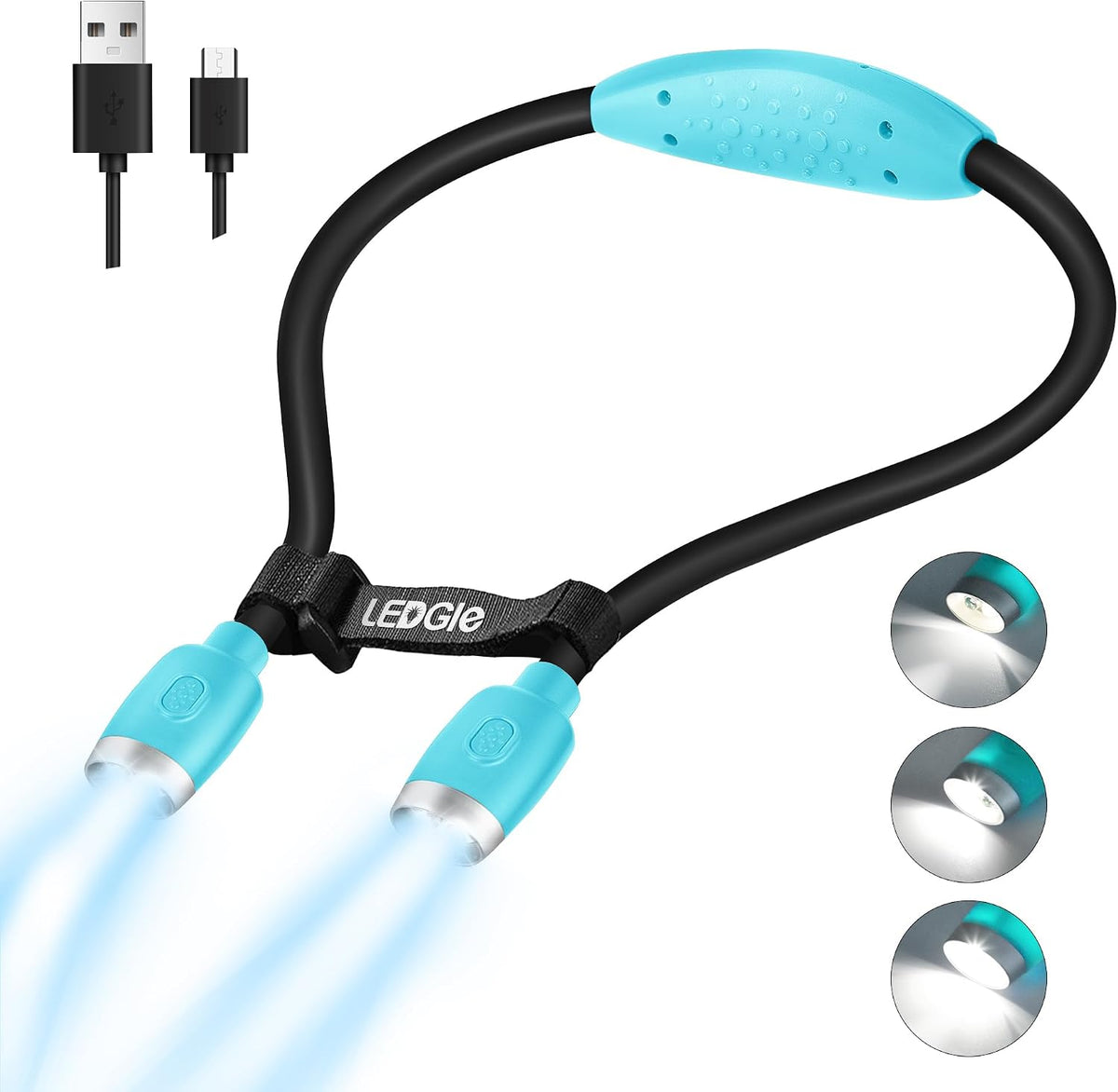 LEDGLE Neck Book Light for Reading Rechargeable,Long Arm,6 Brightness-Black